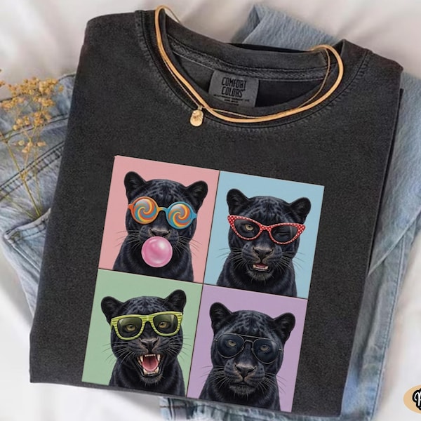 Vintage 90s Black Panther Shirt: Bubblegum Pop Art Gift, Wildcat Streetwear Tee