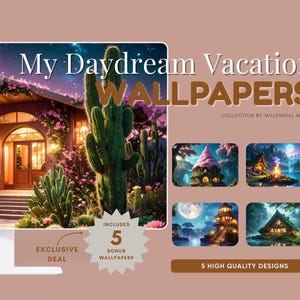 My Daydream Vacation | Whimsical & Fantasy Desktop Wallpapers | Cartoon Aesthetic Digital Backgrounds | For PC and Mac | Instant Download