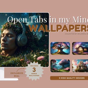 Open Tabs in My Mind | Whimsical & Fantasy Desktop Wallpapers | Cartoon Aesthetic Digital Backgrounds | For PC and Mac | Instant Download