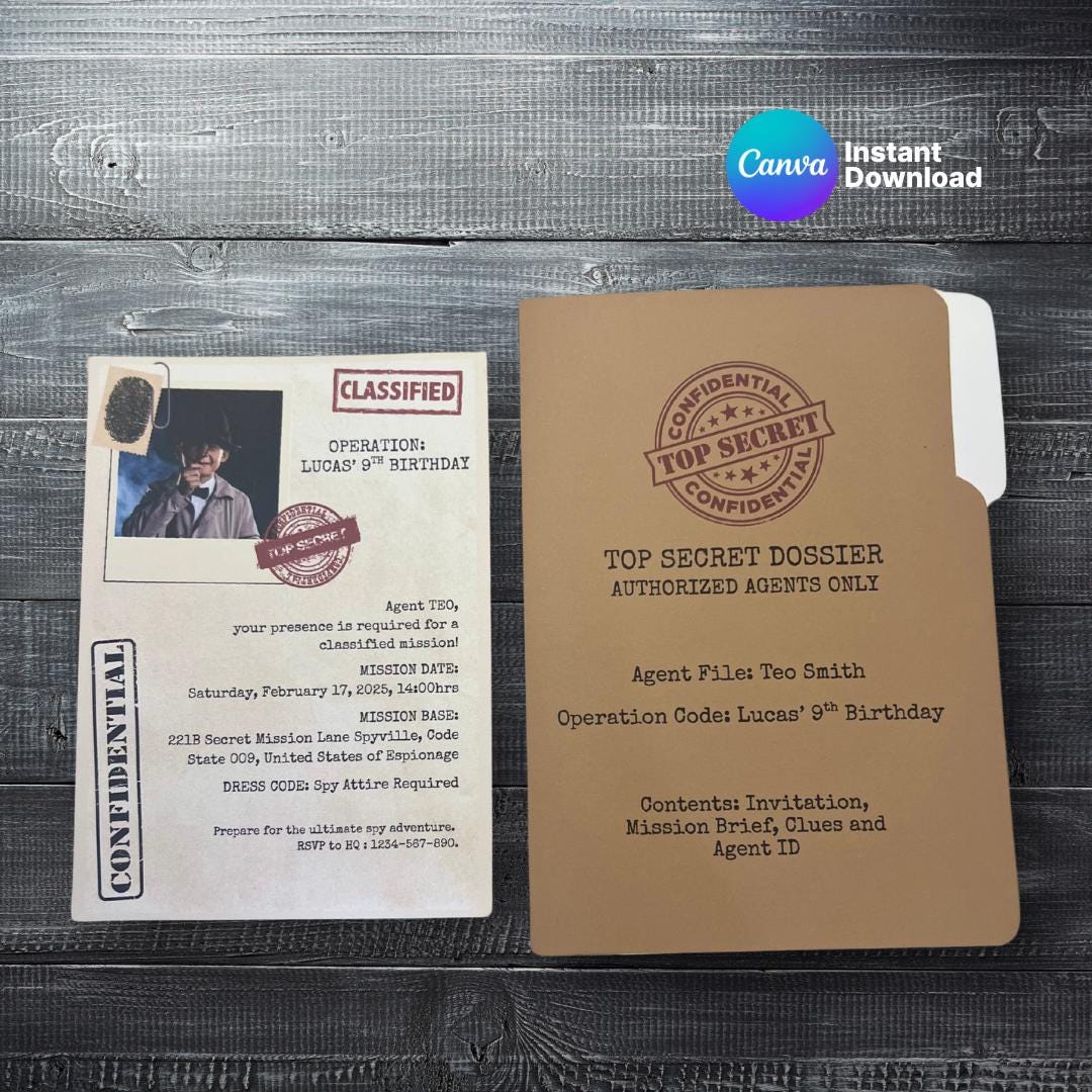 Editable Spy Birthday Invitation: Secret Agent Mission (printable Template)  - Etsy, image size:1080x1080