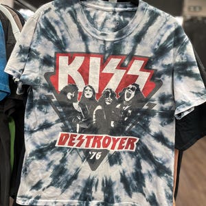 Vintage Liquid Blue Tie Dye KISS Rock Band Shirt Tee T-shirt