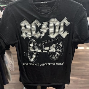 VINTAGE |  AC/DC For Those About to Rock T-Shirt | Size Small | Cannon Graphic Tee | Classic Rock Band Shirt