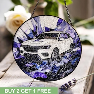 車愛好家への趣味ギフトステンドグラス、SUV愛好家へのオーナメント、お父さんへのギフト、自動車コレクターの装飾、夫への父の日ギフト、車ギフト