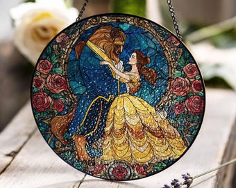 限定作品 ピストルと熊 スイス ヴィンテージ ステンドグラス 激レア おとぎ話：美女と野獣「ローズ」 - ステンドグラスの窓用ステッカー