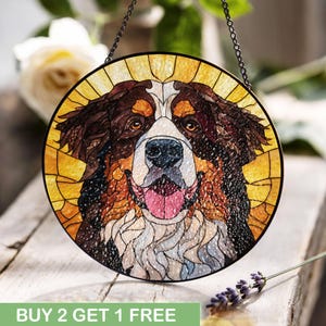 Bernese Mountain Dog Stained Glass, Dog Lover Gift Suncatcher, Pet Owner Window Hanging, Dog Mom Memorial Panel, Dog Dad Stained Glass Gift