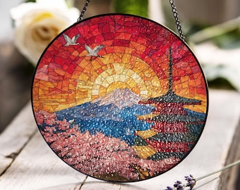富士山 - 本州、日本：ステンドグラス風の窓飾り - Etsy 日本