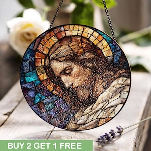 Jesus Christ Religious Stained Glass, Christian Faith Decor Window Hanging, Easter Gift For Mom Suncatcher, Catholic Church Art Stained