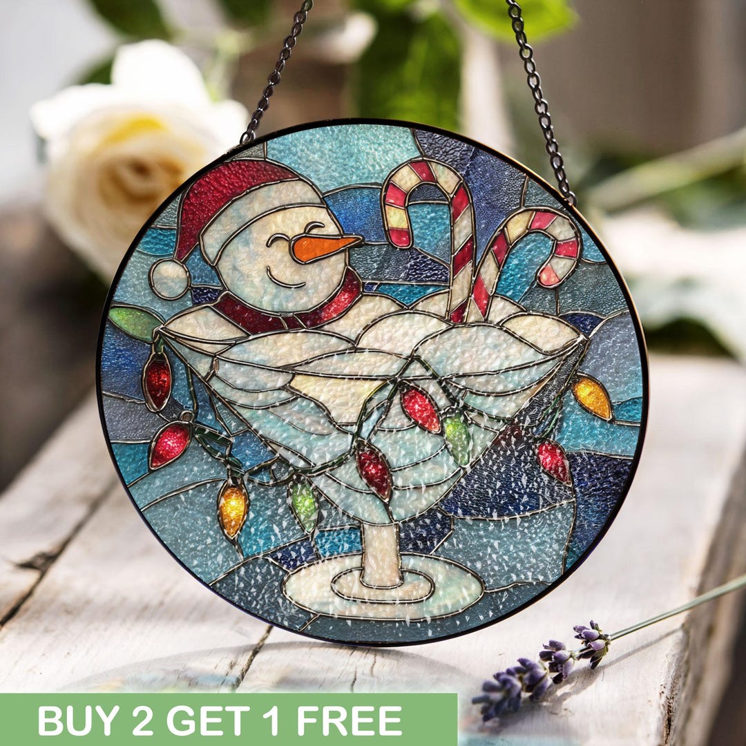 Christmas Snowman Stained Glass, Holiday Decor Stained Glass, Candy ...