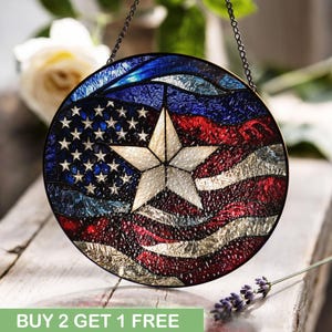 American Pride gebrandschilderd glas, 4 juli decor, patriottisch cadeau voor dierbaren, symbool ornament Verenigde Staten, Memorial Day souvenir