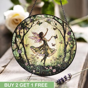 Feengarten Kunst Glasmalerei, magische Walddekoration, wunderliche Fee Illustration, verzauberte Waldszene, Feenliebhaber Geschenk, Fantasy Kunst