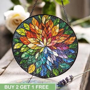 Colorful Floral Stained Glass, Garden Lover Decor, Flower Mandala Design, Artistic Window Hanging, Nature Enthusiast Gift