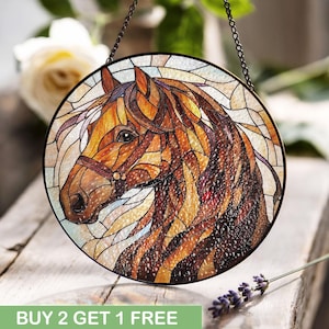 Horse Lover Hobby Stained Glass, Equestrian Gift Ornament, Farm Animal Window Hanging, Rancher Friend Gift, Birthday Decor, Riding Art