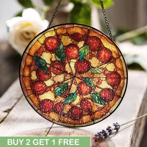 Pizza Lover Gift Stained Glass, Foodie Kitchen Decor Suncatcher, Chef Housewarming Window Hanging, Funny Pizzeria Art, Cooking Hobby Gift