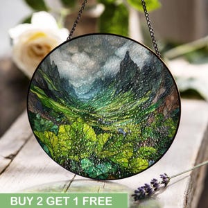 Mountain Landscape Stained Glass, Nature Scenic Stained Glass, Hiking Lover Stained Glass, Outdoor Adventure Stained Glass, Gift For Nature