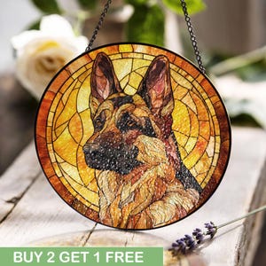 German Shepherd Stained Glass, Dog Lover Suncatcher, K9 Officer Gift Stained Glass, Pet Memorial Window Hanging, Dog Mom Dad Art Stained