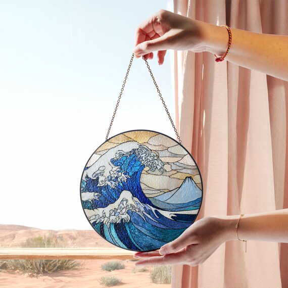 Great Wave Stained Glass, Japanese Art Lover Suncatcher, Hokusai