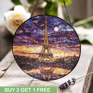 Eiffel Tower Paris Stained Glass, France Travel Hobby Suncatcher, Romantic Anniversary Gift, Housewarming Europe Landmark Art Ornament