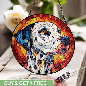 Dalmatian Dog Portrait Stained Glass, Dog Lover Stained Glass, Pet Owner Stained Glass, Dog Home Decor Stained Glass, Animal Art Stained