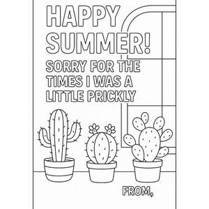 Cadeau de fin d'année à imprimer pour les enseignants : coloriage de cactus amusant pour le dernier jour d'école