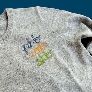 Initial Stack Cashmere Sweater | 100% Cashmere | Freehand Chainstitch Embroidered | Monogrammed Sweater | Gifts for Mom