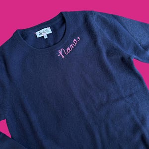 Custom Personalized Cashmere Sweater | 100% Cashmere | Freehand Chainstitch Embroidered | Monogrammed Sweater | Gifts for Her
