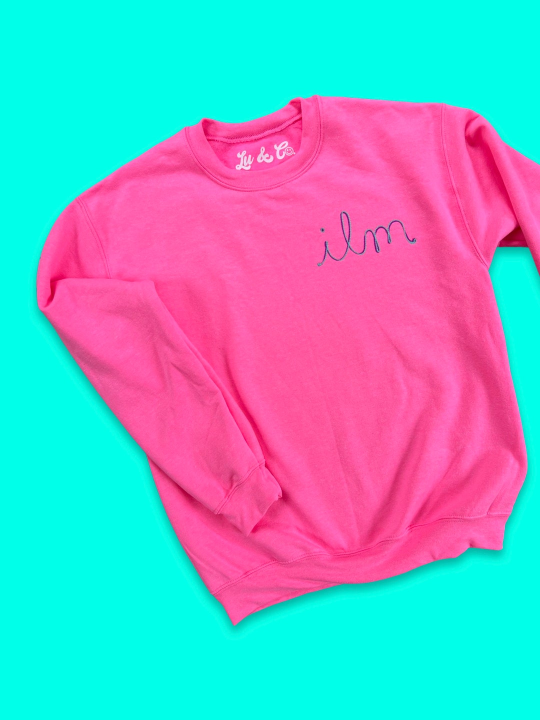 Neon Monogram Initials | Custom Freehand Chainstitch Embroidered Crew ...