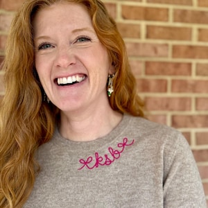 Bow Monogram Cashmere Sweater | 100% Cashmere | Freehand Chainstitch Embroidered | Monogrammed Sweater | Gifts for Her | Valentine&#39;s