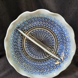 Vintage Anchor Hocking Moonstone Opalescent Divided Dish with Ruffled Edge, 1942-46