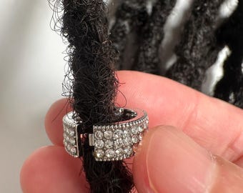 Rhinestone & Plain Silver Dreadlock Beads – Sparkling Metal Hair Rings, Set of 2