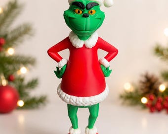 10" 3D Printed Grinch Figure | Christmas Shelf Sitter Decor