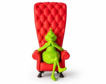 The Grinch Sitting in Red Chair | Christmas Decor | Grinch Shelf Sitter | Christmas Gift | 3D Printed
