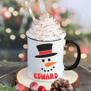 Personalized Hot Chocolate Mugs, Snowman Mug, Kids Christmas Mugs, Secret Santa Gift, Children&#39;s Hot Cocoa Mug, Christmas Snowman Face, CHR