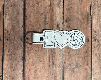 I Love Volleyball Embroidered Keychain, Volleyball Bag Tag, Volleyball Coaches Gift, Volleyball Mom Keychain, Volleyball Dad Keychain, KEY