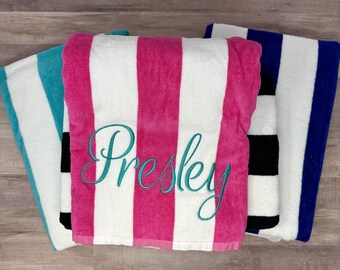 Personalized Beach Towel with Embroidered Name, Family Beach Vacation Essential, Custom Pool or Beach Day Towel, Family Summer Gift, SUM