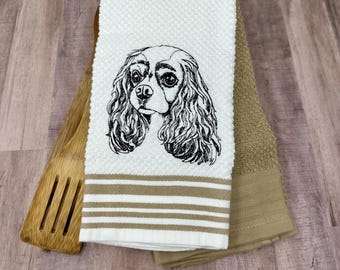 Cocker Spaniel Sketch Kitchen Towel Set, Embroidered Kitchen Towel Set, Dog Breed Towels, Cocker Spaniel Embroidery, KTW, FRB