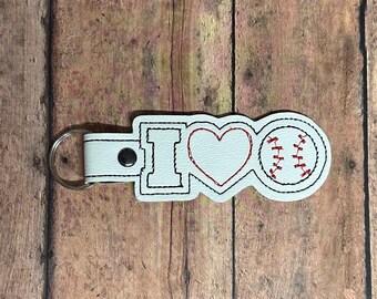 I Love Baseball Embroidered Keychain, Baseball Bag Tag, Baseball Coaches Gift, Baseball Mom Keychain, Basesball Dad Keychain, KEY