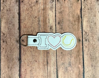 I Love Tennis Embroidered Keychain, Tennis Bag Tag, Tennis Coach Gift, Tennis Mom Keychain, Tennis Dad Keychain, Tennis Fan Accessory, KEY