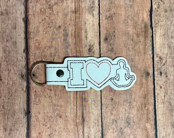I Love Yoga Embroidered Key Chains, Yoga Bag Tag, Yoga Teacher Gift, Yoga Accessory, Yoga Lover Gift,  KEY