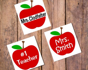 Personalized Name Apple Decal, Teacher Sticker, Apple Vinyl Decal, Custom Vinyl Teacher Name Transfer For Car, Laptop, Cellphone Case, DEC
