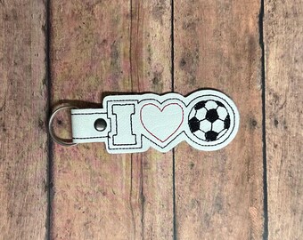I Love Soccer Embroidered Keychain, Soccer Bag Tag, Soccer Coaches Gift, Soccer Mom Keychain, Soccer Dad Keychain, Soccer Fan Gift, KEY