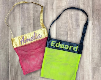 Personalized Seashell bag for kids, Mesh bag with name for summer, Custom kids bag for camp, Monogrammed mesh bag for beach days, SUM