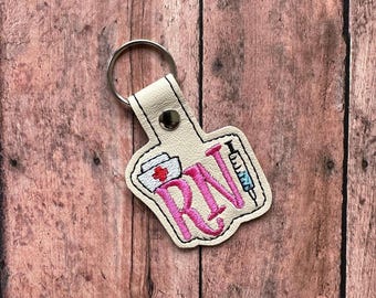 RN Keychain, Registered Nurse Bag Tag, Embroidered Nurses' Week Gift, KEY NUR