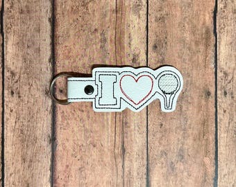 I Love Golf Embroidered Keychain, Golf Bag Tag, Golf Coach Gift, Golf Mom Keychain, Golf Dad Keychain, Golf Accessory, Golf Lover Gift, KEY