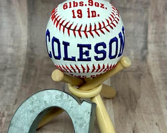 Personalized Embroidery Birth Announcement Baseball, Custom Baby Keepsake Gift, Newborn Birth Stats Gift for Parents, Baseball Baby Gift BGT