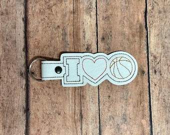 I Love Basketball Embroidered Keychain, Basketball Bag Tag, Basketball Coaches Gift, Basketball Mom Keychain, Basketball Dad Keychain, KEY