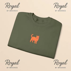 Embroidered Cat Sweatshirt, Cute Orange Cat Crewneck, Cozy Kitty Pullover, Gift for Cat Lovers, Minimal Embroidery Animal Top, Cat lover