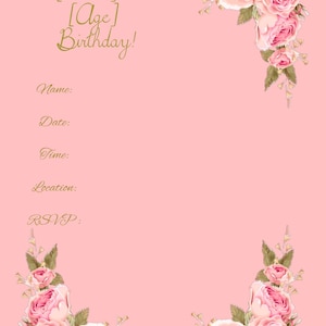 Editable Birthday Invitation - Pink Floral Theme