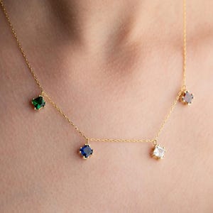14K Gold Personalized Birthstone Necklace: Custom Family Jewelry Gift