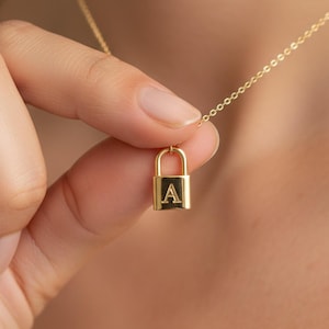 Personalized Padlock Initial Necklace, 14K Gold or Sterling Silver