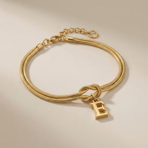 Bracelet personnalisé en or 14 carats double chaîne carm initiale : Cadeau pour elle